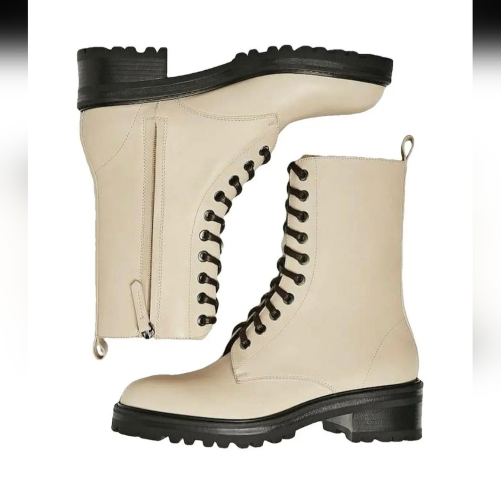 White / Ivory Leather Combat Boots - Picture 7 of 12